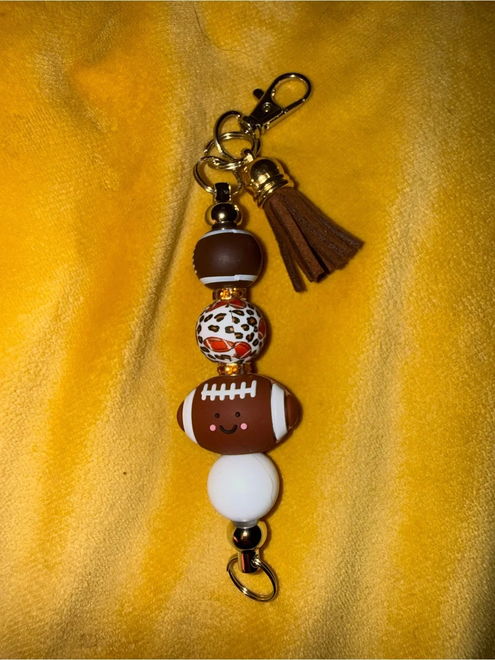 Handmade Brown Football Tassel Keychain Charm